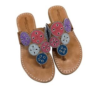 Laidback‎ London Beaded Pemba Thong Sandal Brown Leather Women's Size 38 (7.5)